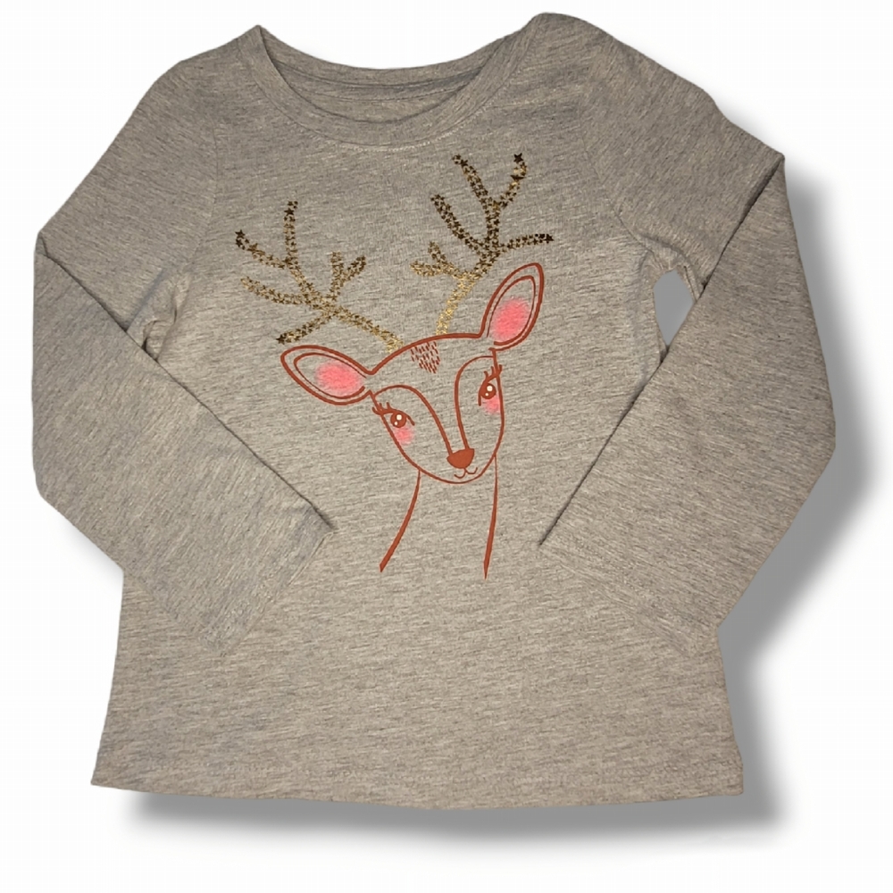 Cat & Jack Deer Long Sleeved Grey Shirt Girls 2T
